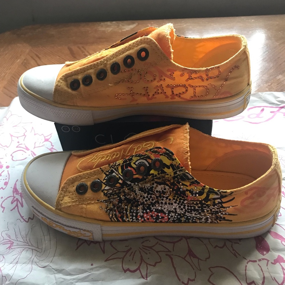 Ed Hardy Yellow/Orange Women Canvas Sneakers